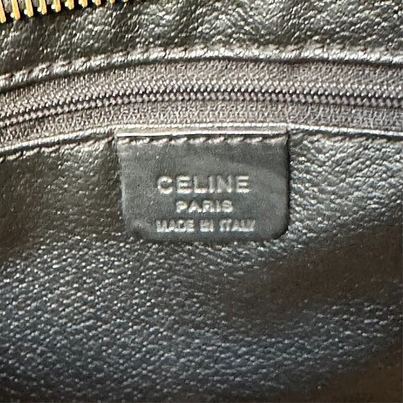 CELINE Macadam Clutch Handbag Black Brown Triomphe Leather Unisex Vintage 90s - Picture 4 of 16